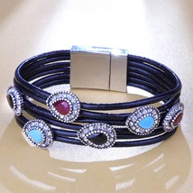 New Vintage Flower Leather Charms Bracelets For Women Men Multiple Layers Magnet - £7.25 GBP