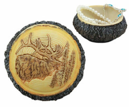 Ebros Rustic Faux Wood Wild Bull Moose Round Jewelry Box Figurine 4&quot; Diameter - £14.38 GBP