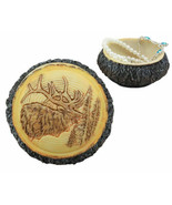 Ebros Rustic Faux Wood Wild Bull Moose Round Jewelry Box Figurine 4&quot; Dia... - $24.59 CAD