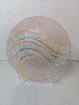 Vtg Pink Satin Glass Plates Art Nouveau Style Watercolor Pressed Rose De... - £14.70 GBP