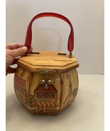 Vintage Octagon Purse/Carrier Box With Lucite Handle And Decoupage Exterior - $38.66 CAD