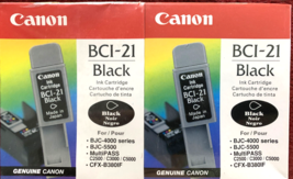 2 New Sealed BCI-21 Black Ink Cartridge Lot Canon Oem Genuine - £12.56 GBP