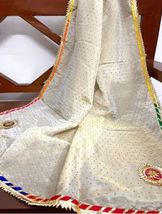 Ivory Tissue Embroidered Stole/dupatta, Abaya, Saree Drape, Veil, Fabric DP1078 - £27.52 GBP