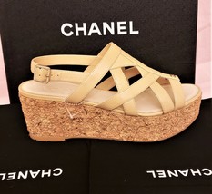 CHANEL Platform Wedge Sandals Sz- US10B/EU40 (insole ~10&quot;x3.5&quot;) Beige Leather - £639.46 GBP