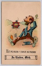 Linden MI Michigan Hobo To Car Hit Me Again! I Have No Friends! Postcard E50 - £10.51 GBP