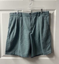 Izod Pleated Front Shorts Mens Size 38 Blue Green Dressy Golf 8 in Inseam - $13.74