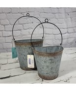 Flower Baskets Tin Berry Buckets Hanging Planters Farmhouse Cottagecore ... - $19.79