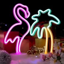 Neon Signs Light Pink Flamingo and Green Palm Tree 2 Packs with Holder Base for  - £43.17 GBP