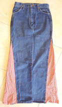 Wrangler Altered Denim Skirt-Handmade-Fabric-Western Hippie Vtg-grateful... - $28.04