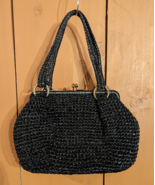 VTG Macy Marchioness Straw Crochet Black Kiss Lock Evening Hand Bag Purs... - $62.70