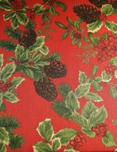 Ralph Lauren Birchmont Red Christmas Tablecloth Pinecone Holly 100% Cotton 60x84 - £51.34 GBP