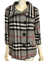 For Cynthia Black, White, Red Plaid Lined 3/4 Sleeve Jacket Size M - $37.99