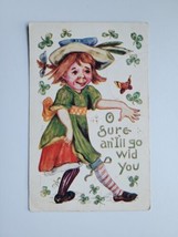 Little Girl Postcard Dancing Mismatch Socks Clover Embossed 1909 Posted Antique - £5.32 GBP
