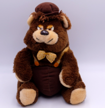 Vintage Teddy Brown Bear Plush Newsboy Cap Bowtie Stuffed Bee International - £11.83 GBP