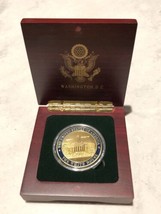 WHITE HOUSE CHALLENGE COIN GOLD BLUE ENAMEL in WOOD BOX DEMOCRAT  REPUBL... - £14.17 GBP