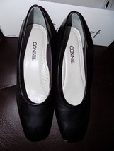 Connie Black Closed Toe Block Heels 2&quot;  Leather Upper Size 7.5M Women&#39;s EUC - £18.02 GBP