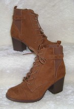 Celia Ankle Boots Booties Brown Mid High Heel Stacked Side Zip Lace Up W... - £18.90 GBP