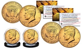 2022 24K Gold Clad Jfk Kennedy Half Dollars 2-Coin Set P&D Mint w/COA & Holders - $12.16