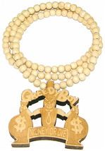 Greedy Boy Necklace New Pendant With 36 Inch Long Natural Wood Bead Chain - £12.28 GBP