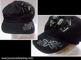 Shyc Fashion Black Yacht Cap Hat Adult Sz Butterfly &amp; Bow Accent - £5.63 GBP