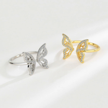 Exquisite Sterling Silver Plated Zirconia Hollow Butterfly Adjustable Ring (7-9) - £12.71 GBP