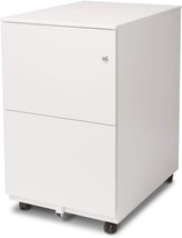 White 2-Drawer Metal Mobile File Cabinet With Lock Key And Modern Soho Design By - £191.62 GBP