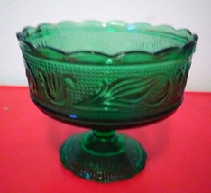 Vintage E.O. Brody Footed Green Glass Compote  - £10.47 GBP