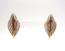 Vintage gold tne &amp; whote enamel openwork leaf clip on earrings - £11.95 GBP