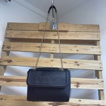 Bebe Logo Black Button Flap Closure Shoulder Bag Handbag Chain Strap JD AP - $24.75