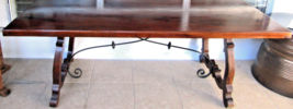 Vintage Spanish Catalan Trestle Dining Table with Lyre Legs and Iron Str... - $2,474.01