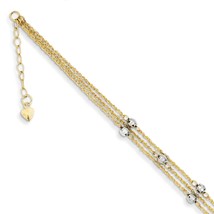 14K Gold Two Tone Triple Strand Anklet Jewelry 9&quot; - £170.03 GBP