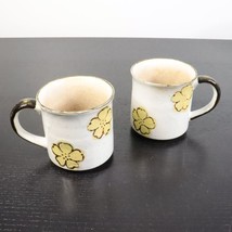 2pc Vintage Mid-Century MCM Yellow Brown Floral Stoneware Coffee Tea Cups Mugs - £6.39 GBP