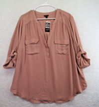 Torrid Shirt Womens 2XL Tunic Pullover Pink Tunic Blouse Long Sleeve Rol... - $24.74
