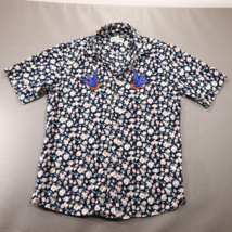 Just Junkies Mens Button Up Shirt Floral Pattern with Bird Patches OOAK - $27.29