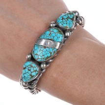6.5&quot; c1940&#39;s Navajo #8 Turquoise twisted silver wire cuff bracelet - £1,385.25 GBP
