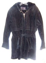 Wilsons Black Suede Leather Hooded Jacket Coat Geuine Suede Leather Coat Size M - £52.80 GBP