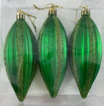 Vintage Lot 3 Plastic Finial Drop Green Glitter 5 in Christmas Ornaments - $16.82