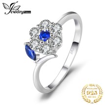 Flower Created Blue Spinel 925 Sterling Silver Fashion Ring for Woman Girl Trend - £16.40 GBP