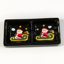 Santa in Sleigh Black Double Tray Ceramic Christmas Decor - $8.00