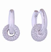 14K White Gold Over Brass Pave CZ Ring Detachable Huggie Hoops Fashion Earrings - £38.71 GBP
