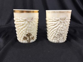 Vintage Set of 2 Milk White Coral Sea Look Glasses With Gold 4&quot; - £31.59 GBP