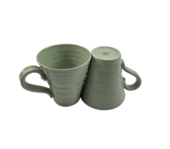 2 Sophie Conran For PORTMEIRION Set Of 2 Ribbed Coffee Mugs Cups SAGE Green - $19.79