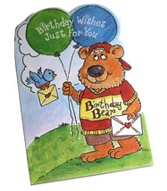 Happy Birthday Greeting Card Envelope Recycled Birthday Wishes Bear Blue Bird - £5.34 GBP