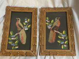 2 Vintage Mexican Feather Art Bird Pictures - £16.78 GBP