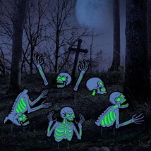 5 Pieces Halloween Yard Signs Outdoor Decorations Fluorescent Halloween Skeleton - £19.22 GBP