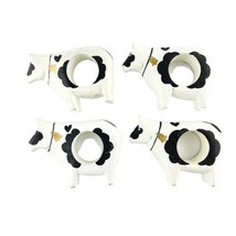 Cow Napkin Rings 4 Napkin Rings Hand Painted Hand Crafted Black White - £15.34 GBP
