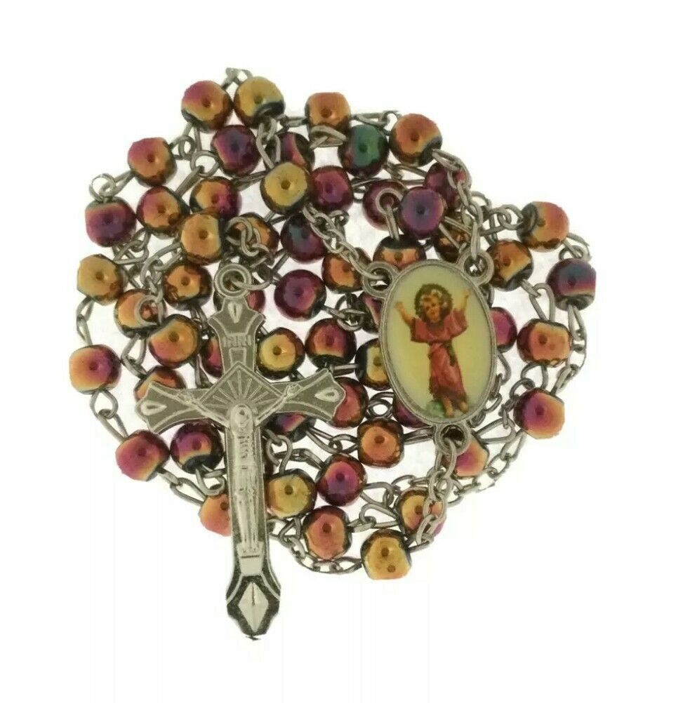 The Divine Child Jesus Glass  Rosary Necklace El Divino Niño Rosario - $12.75
