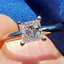 Earth mined Diamond CERTIFIED Princess cut Soiltaire Engagement Ring 14K GOLD - $6,455.25