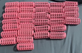 Vintage Set of Pink and Lilac Plastic Hair Curlers Rollers 31 Rollers 1”... - $19.79