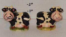 Vintage Ceramic Black White Holstein Cow Salt &amp; Pepper Shakers Farmhouse... - $14.80